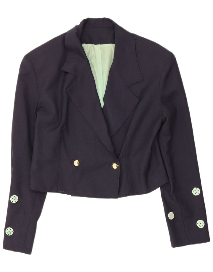 Vintage Womens Crop Blazer Jacket IT 42 Medium Navy Blue Polka Dot