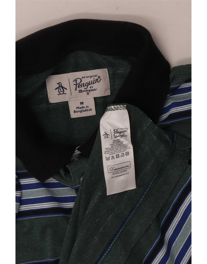 Penguin Mens Short Sleeve Regular Fit Polo Shirt Medium Green Striped