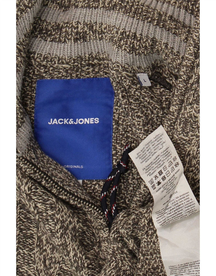 Jack & Jones Mens Zip Neck Jumper Sweater Large Grey Flecked Acrylic