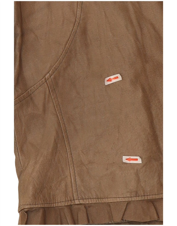 Vintage Womens Crop Leather Jacket UK 10 Small Beige