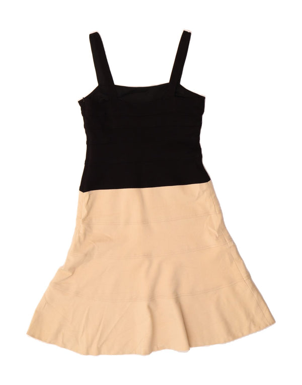 BCBGMAXAZRIA Womens Sleeveless A-Line Dress UK 6 XS Beige Colourblock