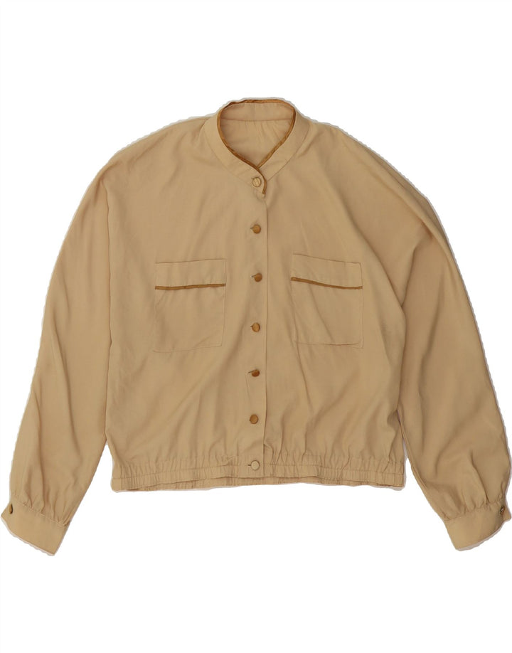 VINTAGE Womens Crop Shirt Blouse UK 14 Medium Beige Rayon Vintage Vintage and Second-Hand Vintage from Messina Hembry 
