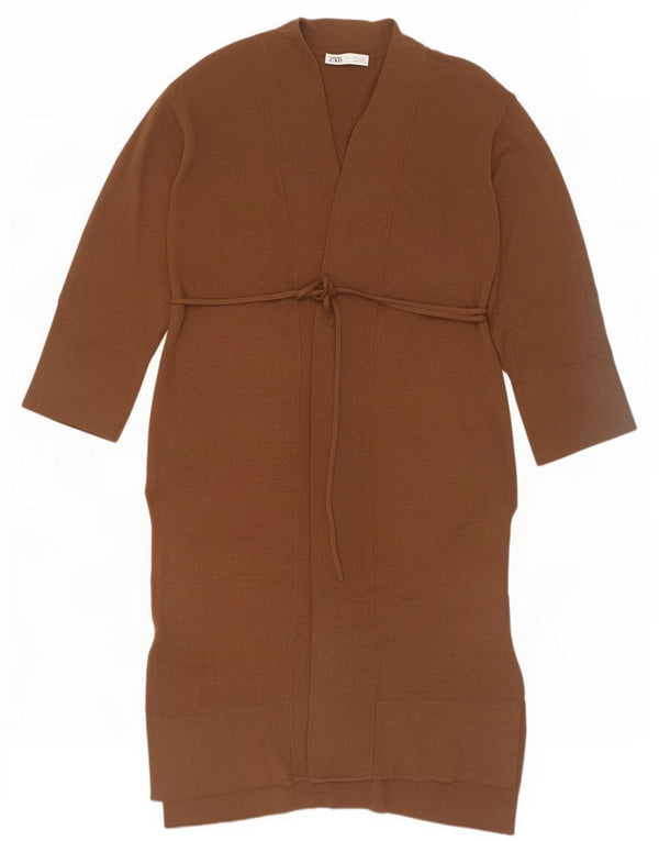 Zara Womens Oversized Longline Cardigan Sweater UK 10 Small Brown Polyester