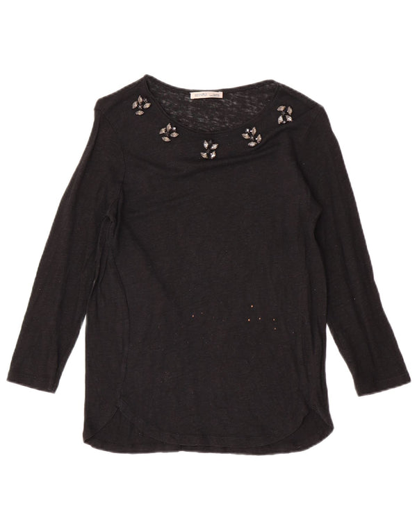 Zara Γυναικείο Μπλουζάκι 3/4 Μανίκι UK 10 Small Black