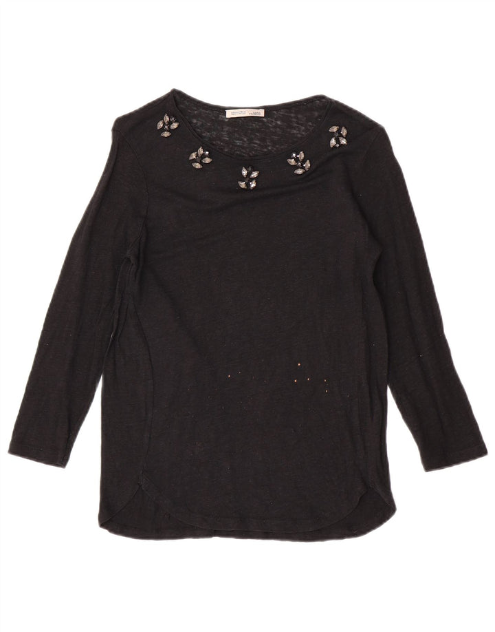 Zara Dame Top 3/4 ærme UK 10 Lille Sort