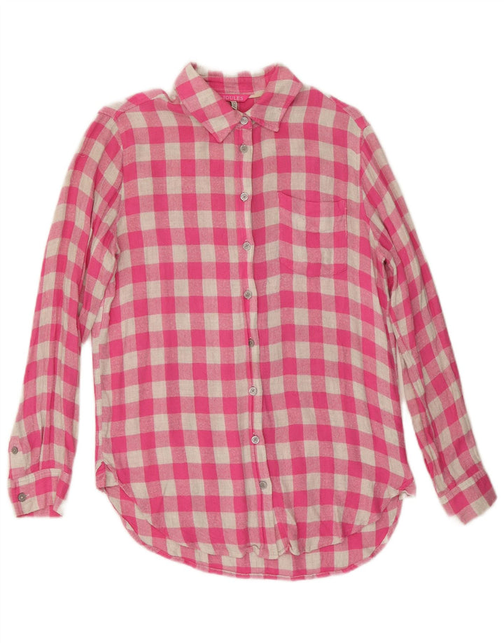 Joules Womens Oversized Flannel Shirt UK 10 Small  Pink Gingham Viscose