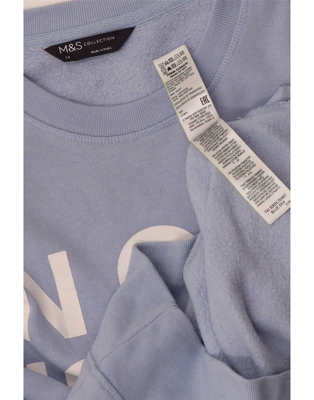 Marks & Spencer Womens Graphic Sweatshirt Jumper UK 14 Large Blue Cotton