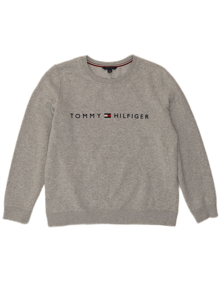 Tommy Hilfiger Graphic Sweatshirt Jumper UK 14 Medium Grey Flecked