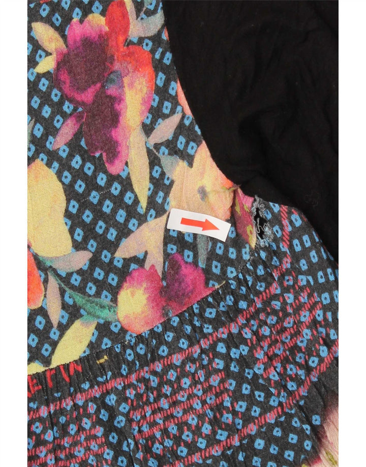 Desigual Womens Abstract Pattern Top 3/4 Ärmel UK 10 Small Schwarze Viskose
