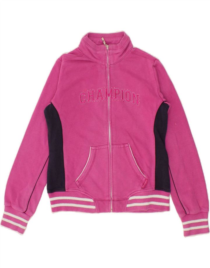 CHAMPION Girls Graphic Tracksuit Top Jacket 9-10 Years Medium Pink Vintage Champion and Second-Hand Champion from Messina Hembry 