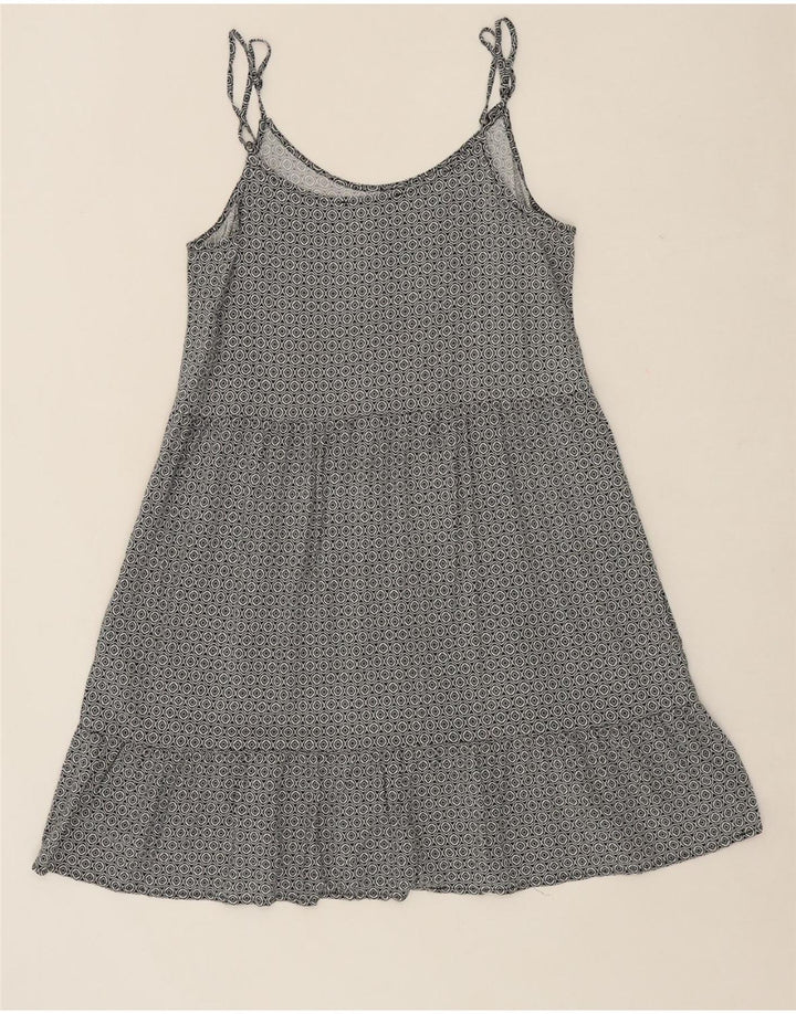 VINTAGE Womens Abstract Pattern Slip Dress UK 12 Medium Black Viscose Vintage Vintage and Second-Hand Vintage from Messina Hembry 