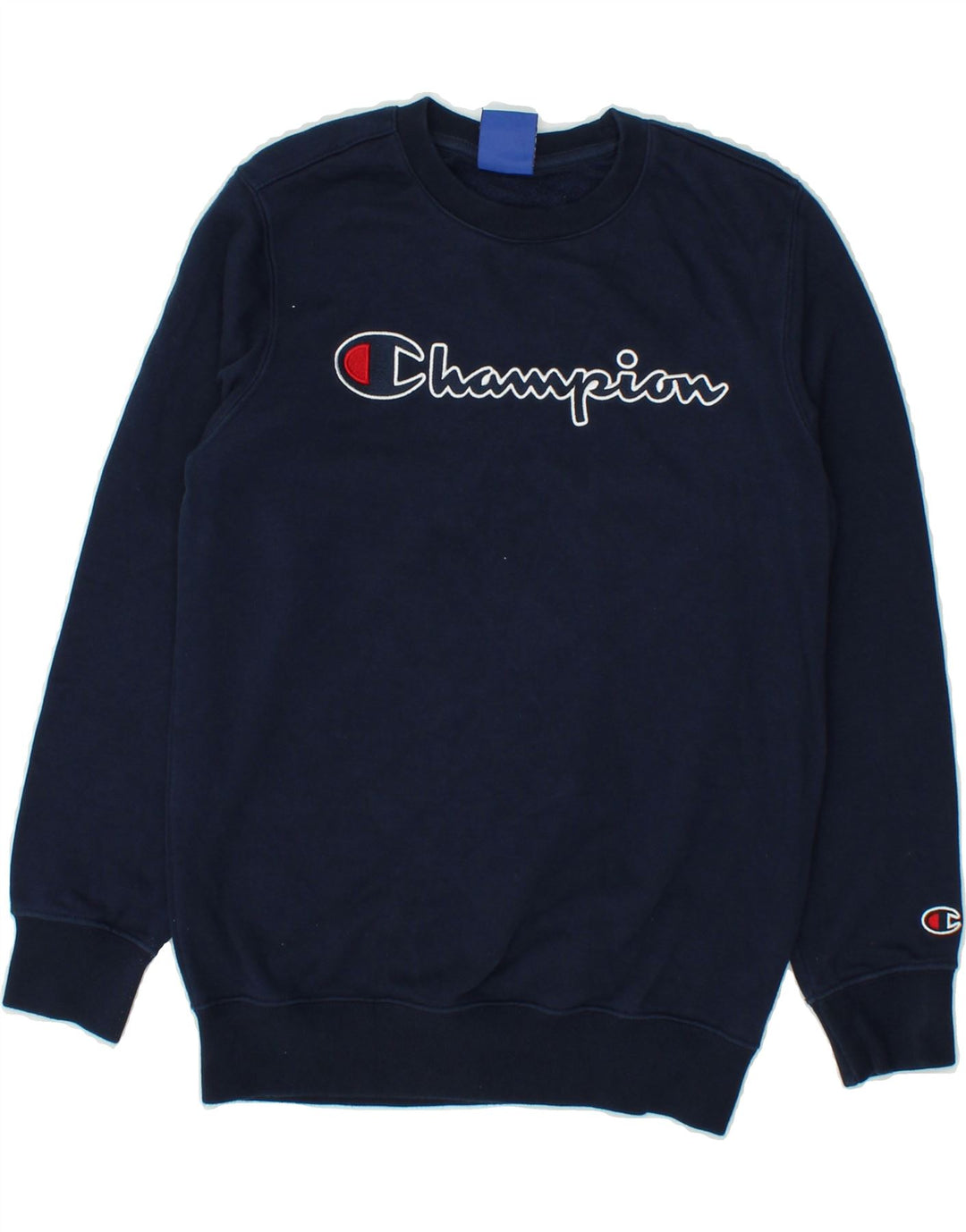 CHAMPION Boys Graphic Sweatshirt Jumper 11-12 Years Large Navy Blue Cotton | Vintage Champion | Thrift | Second-Hand Champion | Used Clothing | Messina Hembry 