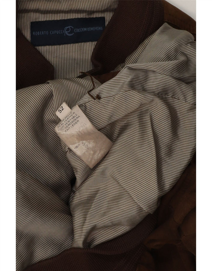 ROBERTO CAPUCCI Giubbotto Bomber Uomo in Pelle Scamosciata IT 52 XL Pelle Marrone