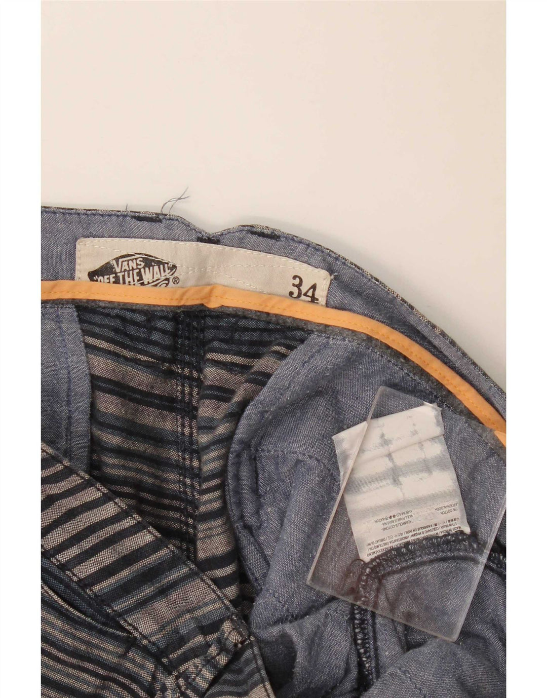 Vans Mens Casual Shorts W34 Large Blue Striped Cotton