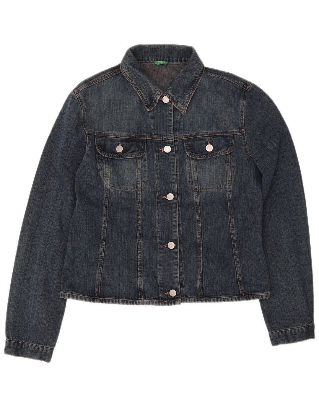 BENETTON Womens Crop Denim Jacket UK 16 Large Blue Cotton
