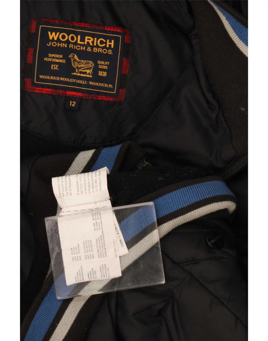 Woolrich Boys Graphic Hooded Padded Jacket 11-12 Years Black Nylon