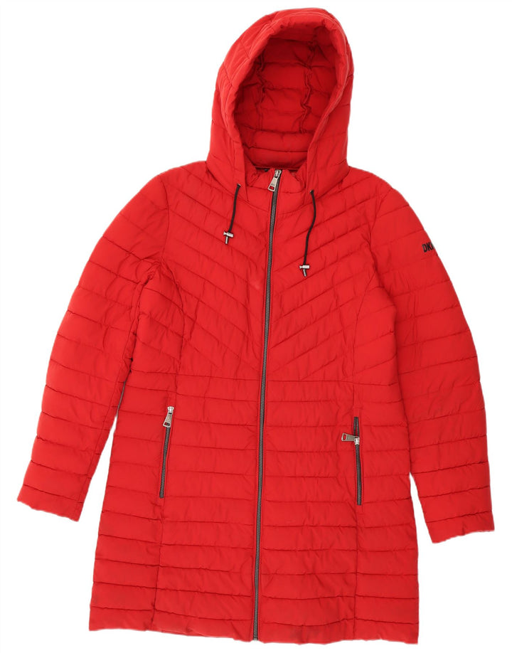 Dkny Wattierter Damenmantel mit Kapuze, UK 16, Größe L, Rot, Polyester
