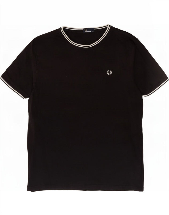 Fred Perry Herren T-Shirt Top 2XL Schwarz Baumwolle