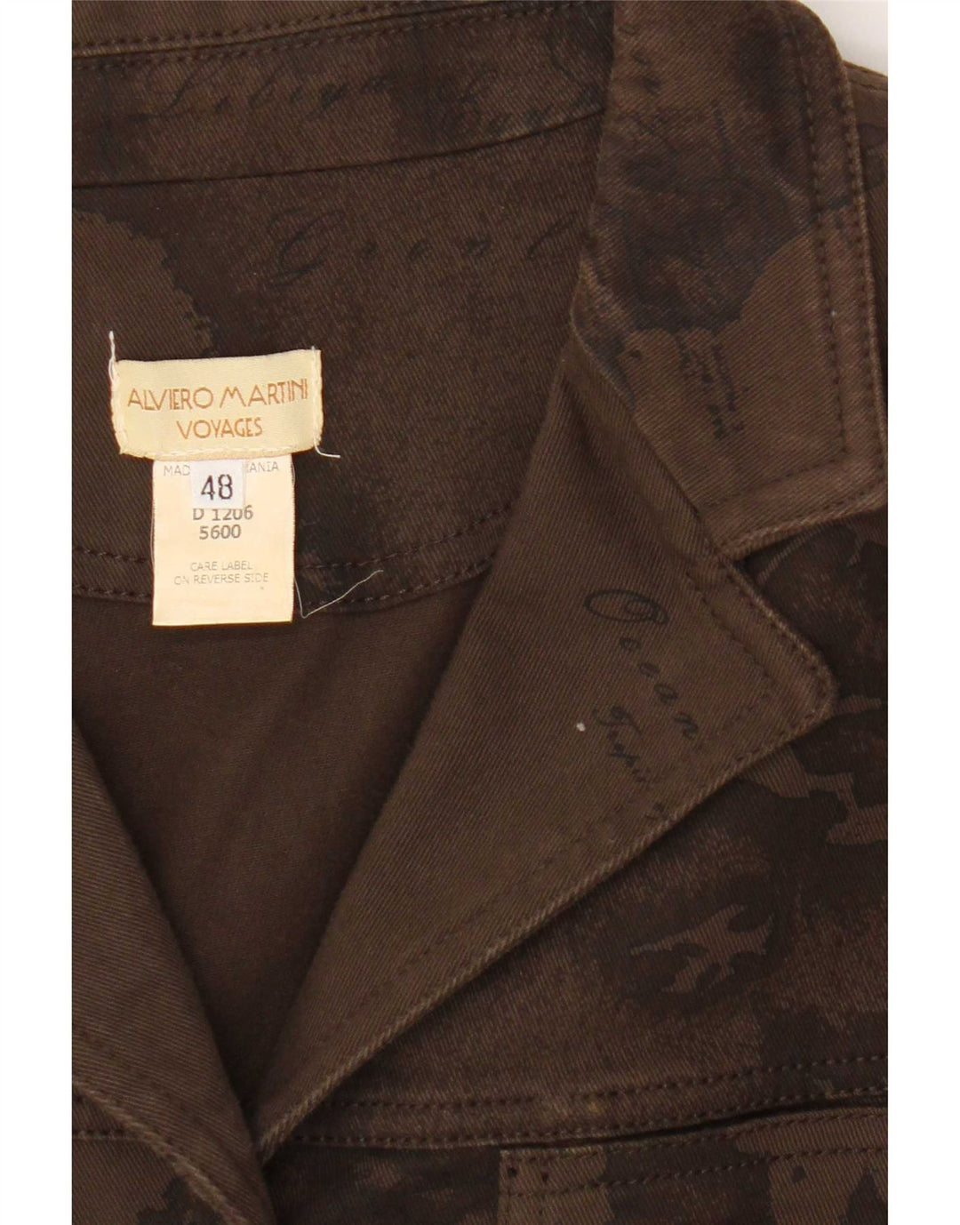 ALVIERO MARTINI Womens Graphic Denim Jacket IT 48 Large Brown Cotton