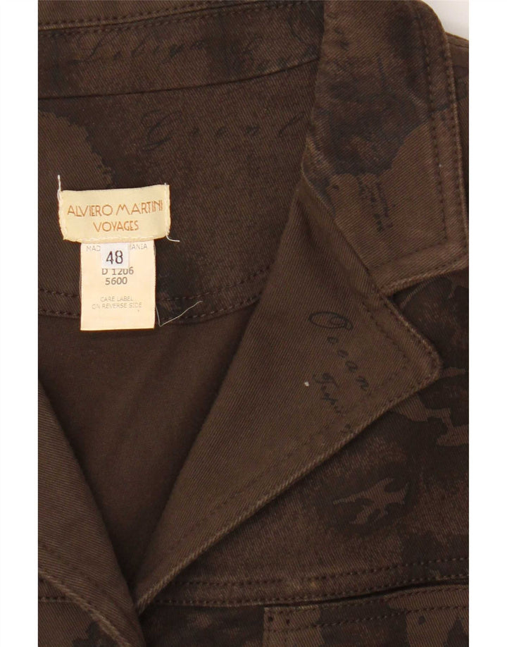 ALVIERO MARTINI Womens Graphic Denim Jacket IT 48 Large Brown Cotton
