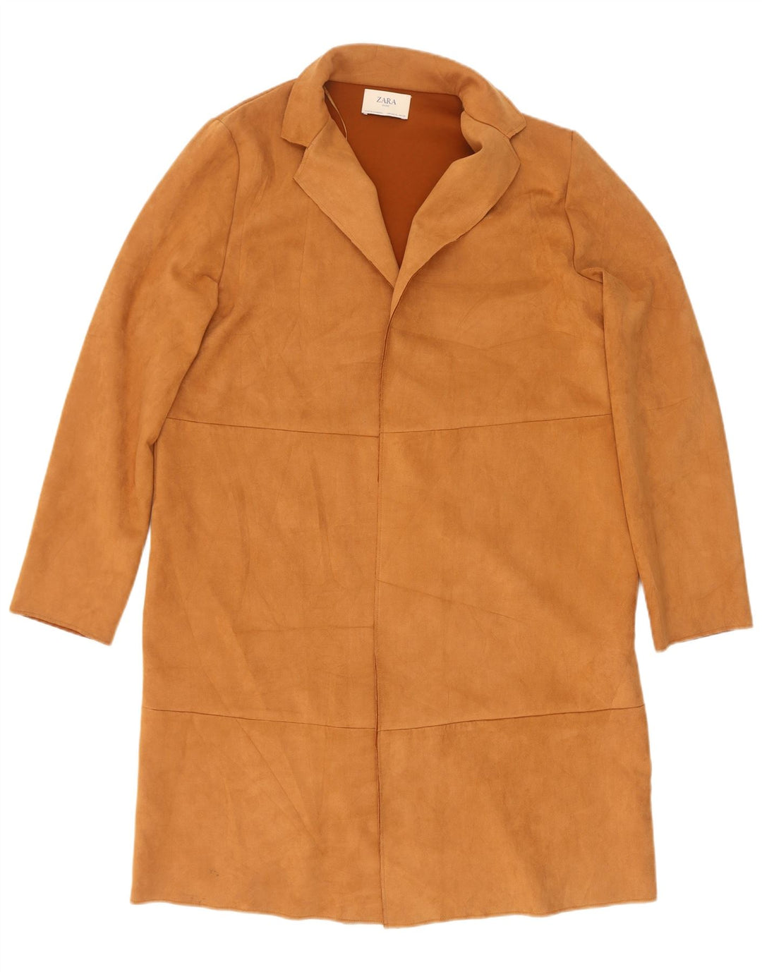 Zara Womens Open Suede Overcoat UK 18 XL Brown