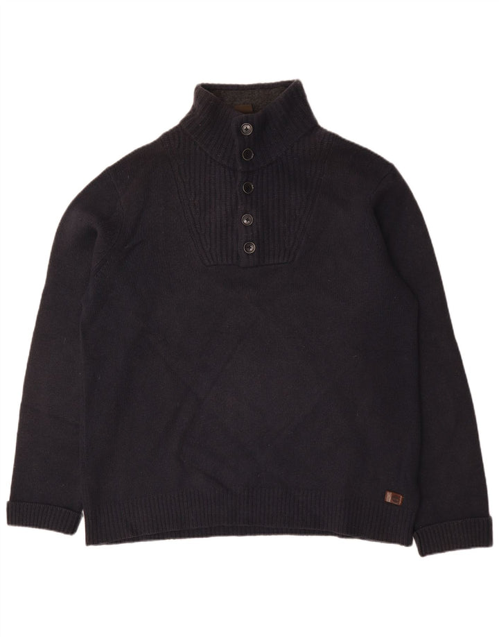 Timberland Mens Button Neck Jumper Sweater 2XL Navy Blue Lambswool
