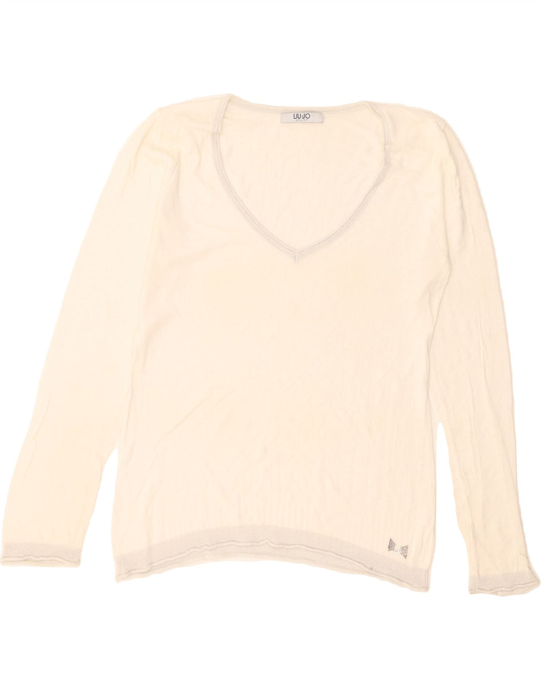 LIU JO Womens V-Neck Jumper Sweater UK 14 Medium Off White Vintage Liu Jo and Second-Hand Liu Jo from Messina Hembry 