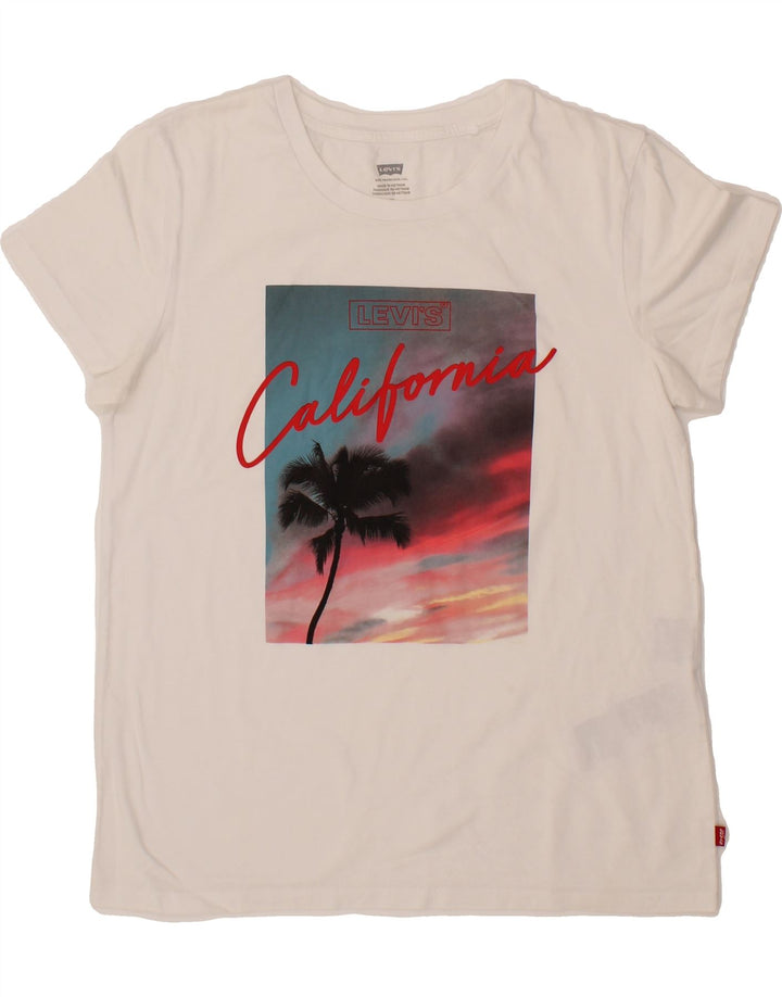 LEVI'S Womens Graphic T-Shirt Top UK 12 Medium White Cotton Vintage Levi's and Second-Hand Levi's from Messina Hembry 