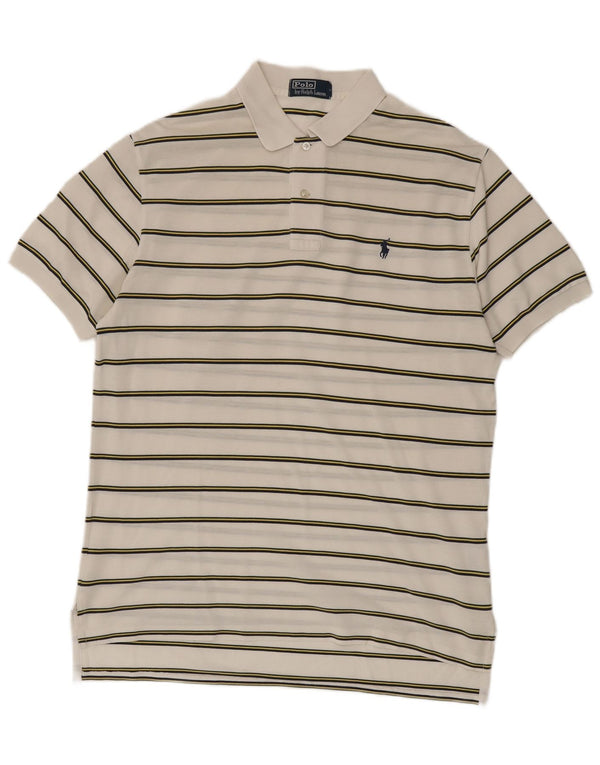 Polo Ralph Lauren Mens Polo Shirt Large White Striped Cotton