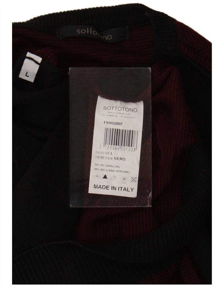 Sottotono Mens Crew Neck Jumper Sweater Large Black Argyle/Diamond Acrylic