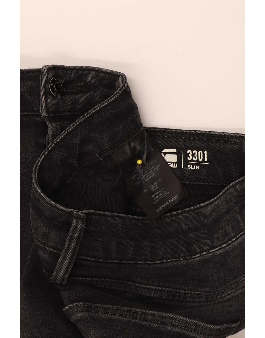 G-Star Mens 3301 Slim Jeans W32 L34 Black Cotton