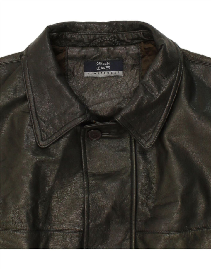 GREEN LEAVES Mens Leather Jacket UK 44 2XL Green Leather