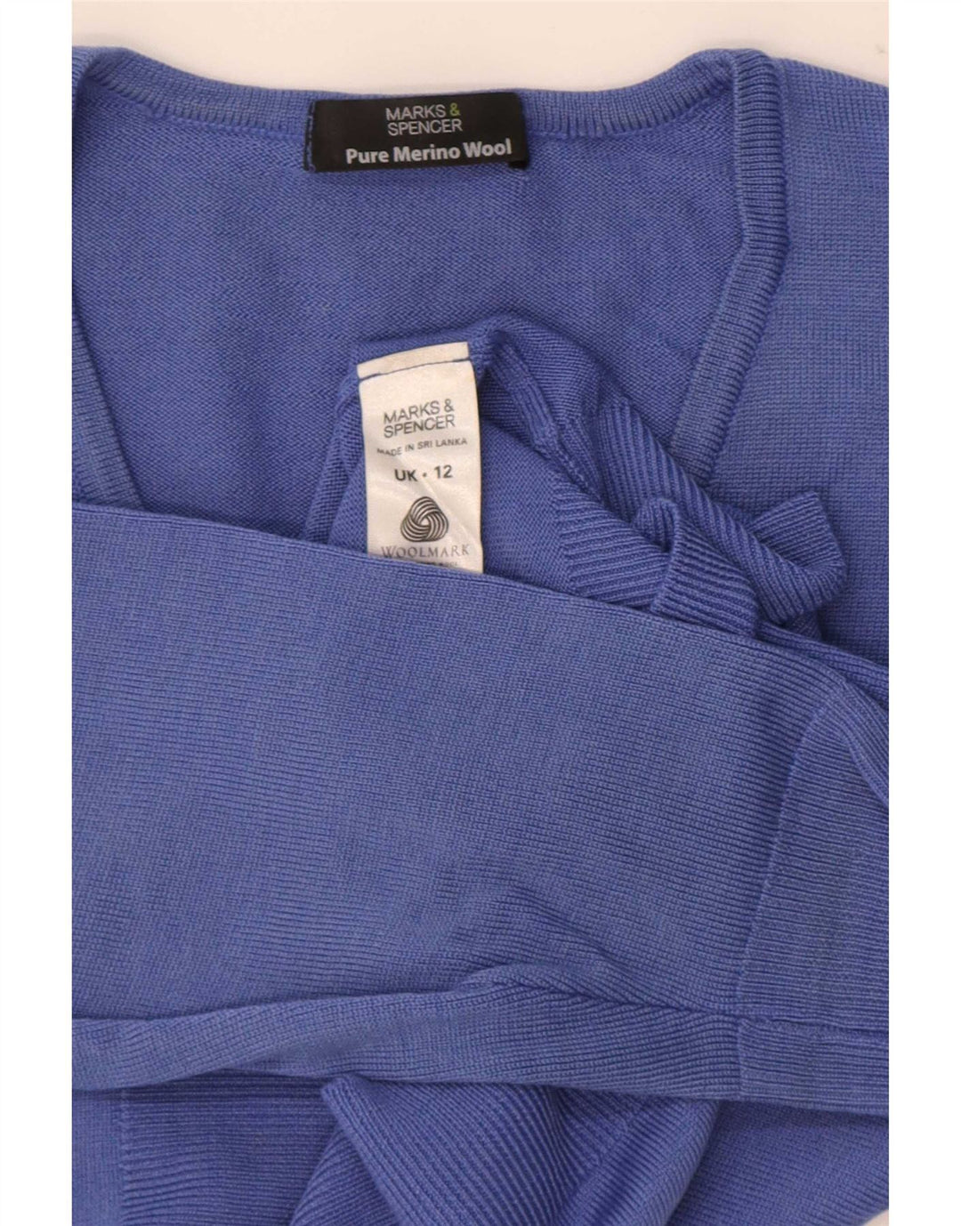 Marks & Spencer Womens V-Neck Jumper Sweater UK 12 Medium Blue Merino Wool