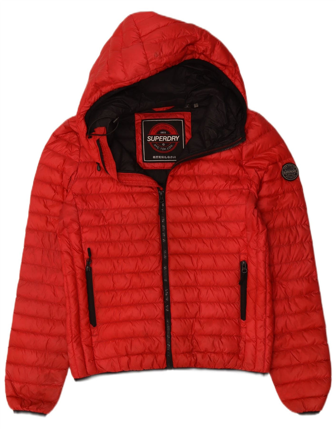 SUPERDRY Damska ocieplana kurtka z kapturem UK 14, duża, czerwona, poliester