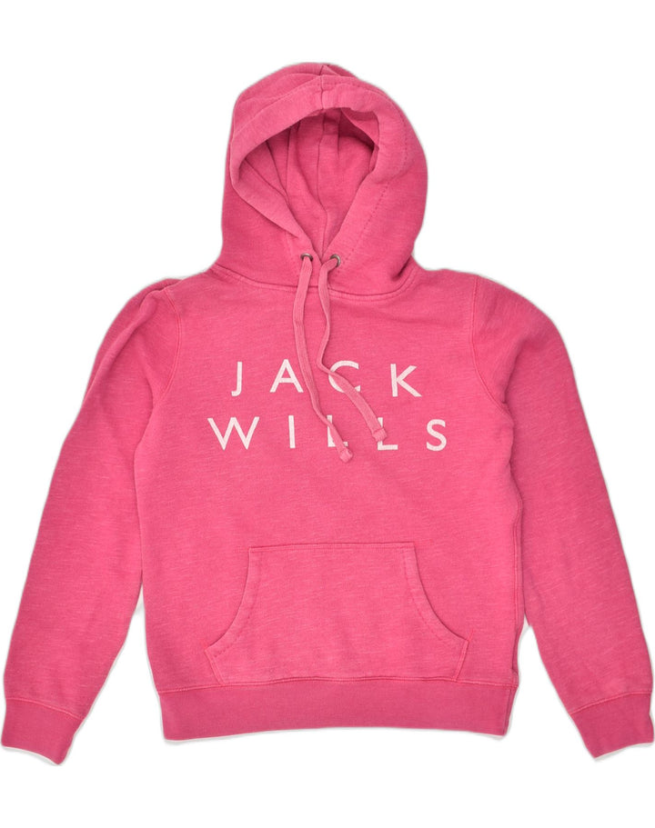 JACK WILLS Womens Graphic Hoodie Jumper UK 10 Small  Pink Cotton | Vintage Jack Wills | Thrift | Second-Hand Jack Wills | Used Clothing | Messina Hembry 