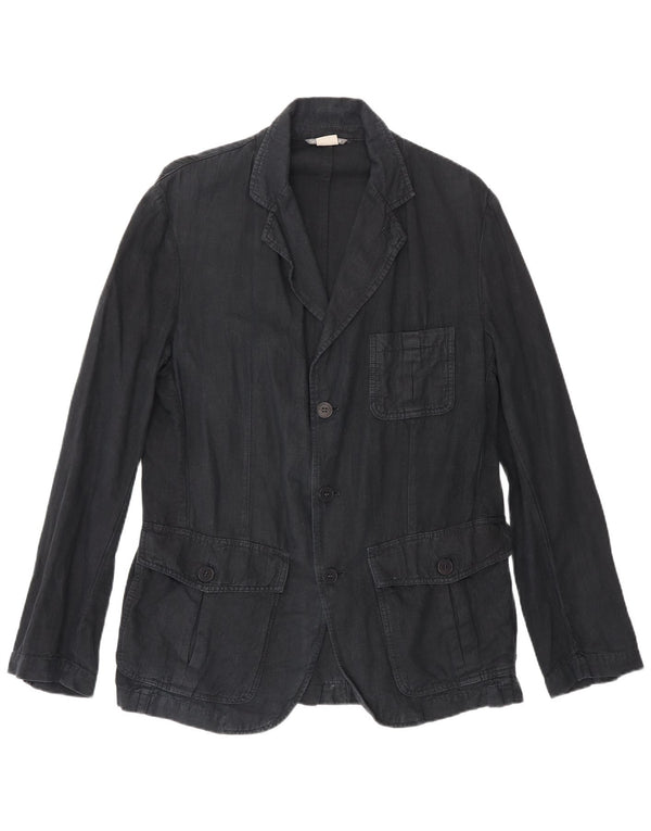 Zara Veste Blazer 3 Boutons Homme UK 40 Grand Lin Bleu Marine
