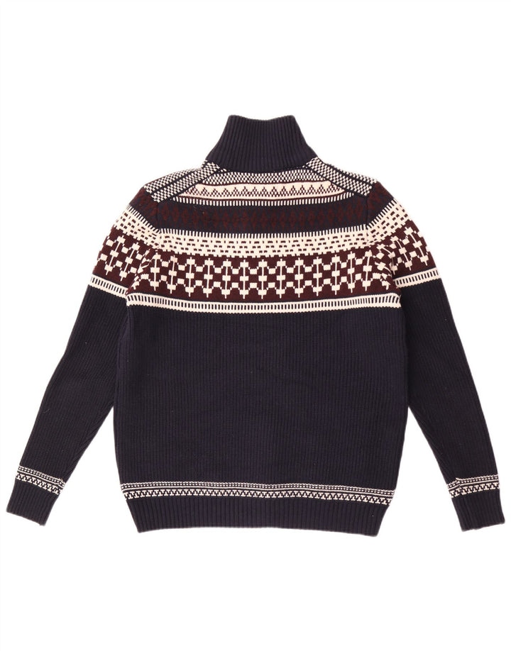 Maglione da uomo Marks & Spencer con zip sul collo, grande, blu navy, Fair Isle