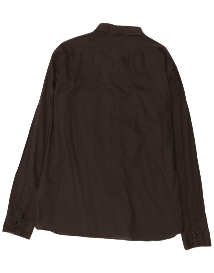 All Saints Herrenhemd 2XL grau gefleckte Baumwolle