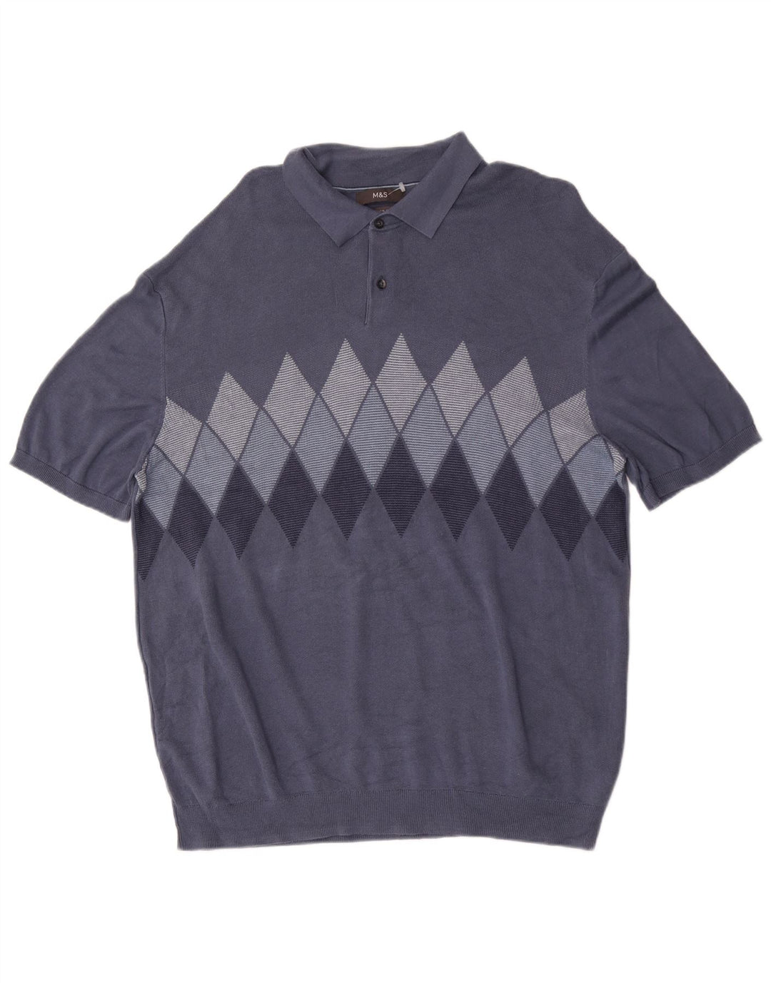 Marks & Spencer Mens Polo Neck Jumper Sweater 2XL Blue Argyle/Diamond
