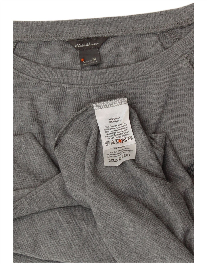 Eddie Bauer Womens Top Long Sleeve UK 12 Medium Grey Fair Isle Cotton