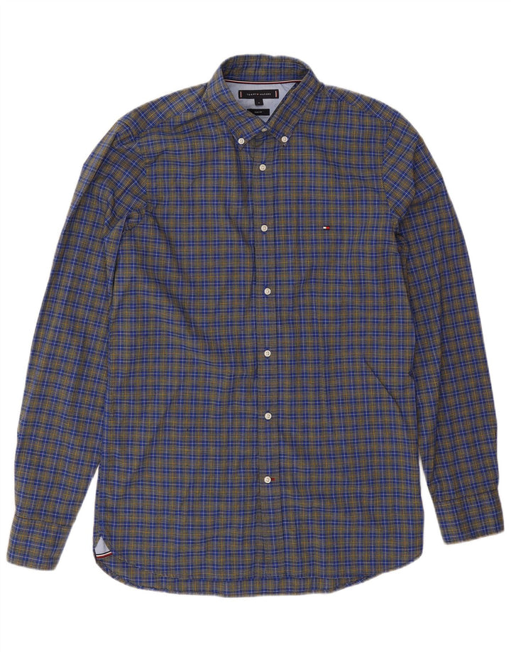 Tommy Hilfiger Mens Slim Fit Shirt Medium Blue Check Cotton