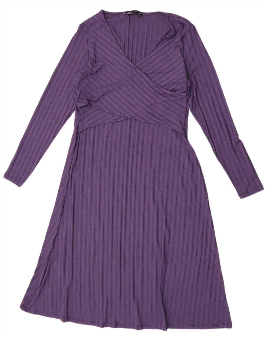 Marks & Spencer Womens A-Line Dress UK 14 Medium Purple Striped