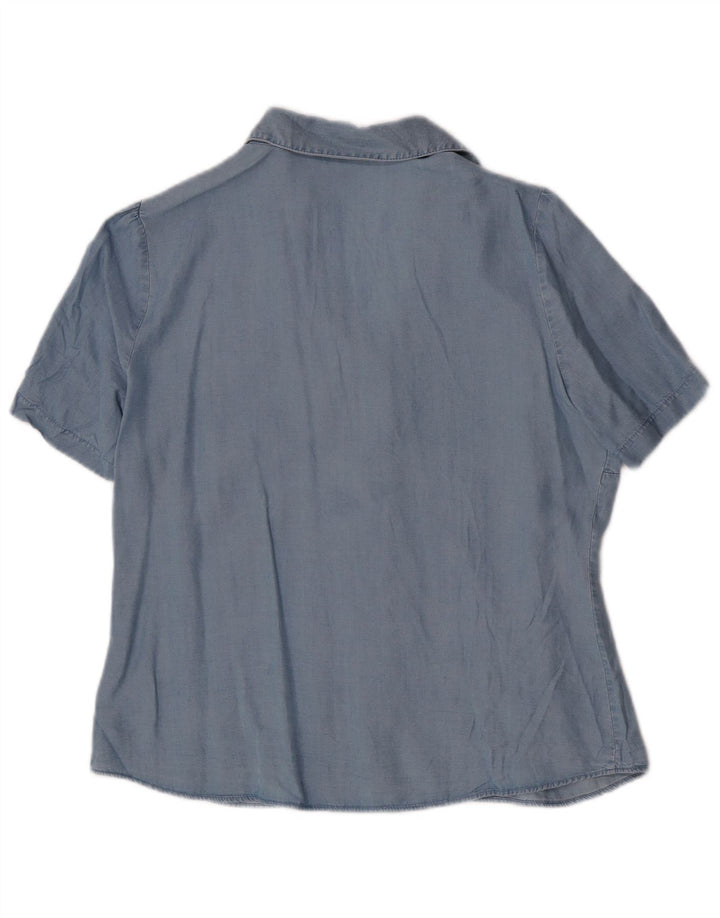 MARKS & SPENCER Damen Kurzarmhemd UK 14 Large Blue Lyocell