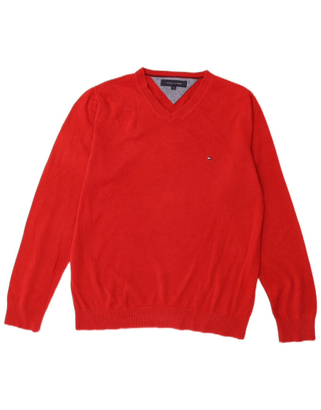 TOMMY HILFIGER Maglione da uomo con scollo a V in cotone rosso medio