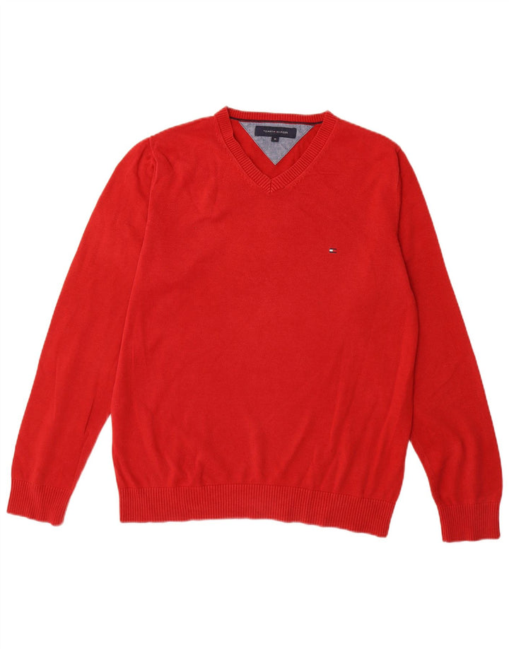 TOMMY HILFIGER Maglione da uomo con scollo a V in cotone rosso medio