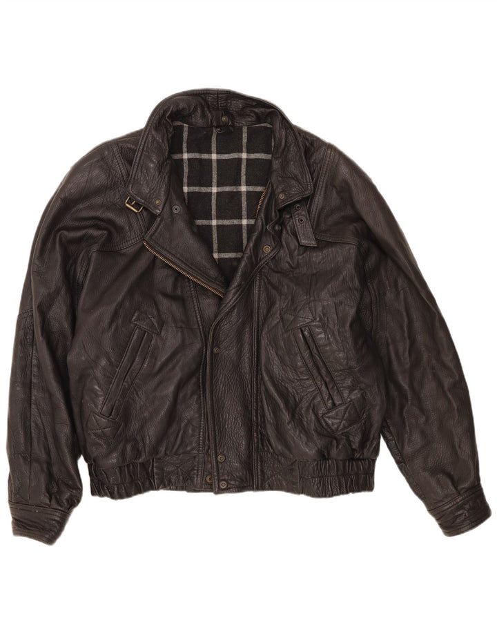 Giacca in pelle vintage da uomo IT 56 3XL Pelle nera