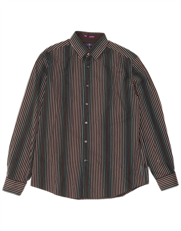 Jasper Conran Mens Shirt Medium Black Striped Cotton