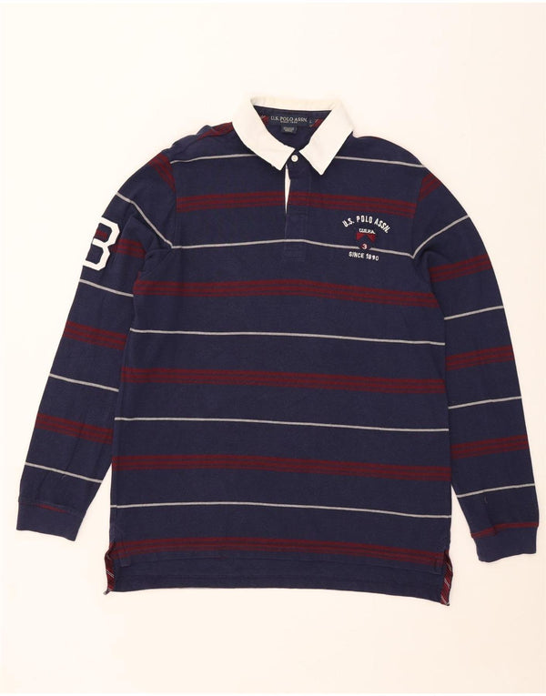 U.S. Polo Assn. Mens Graphic Rugby Polo Shirt Large Navy Blue Striped