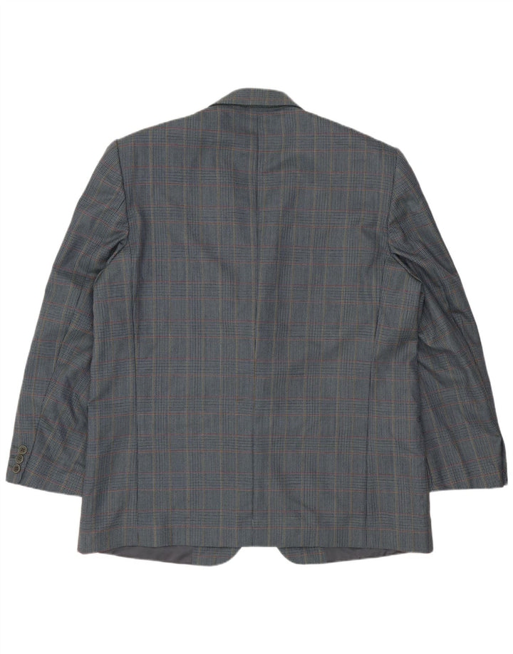 Vintage Mens 2 Button Blazer Jacket IT 54 2XL Blue Houndstooth Virgin Wool