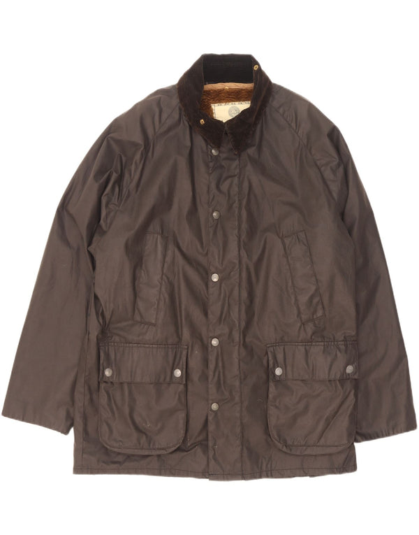 Vintage hombres Sherpa chaqueta de algodón encerado Reino Unido 38 acrílico negro medio